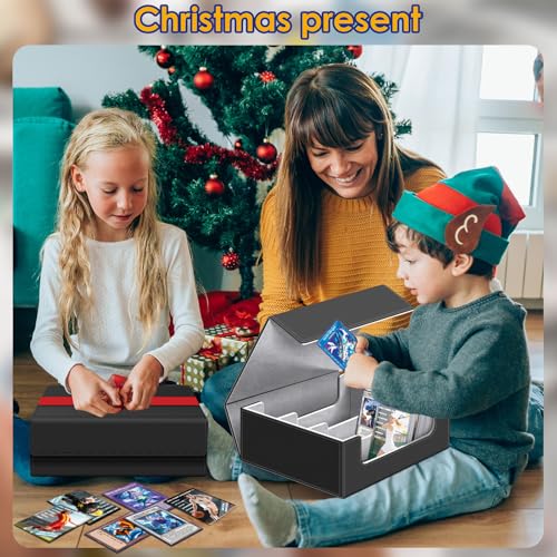 1800+ Card Deck Case, Leather Magnetic Storage Case for Trading Cards - color: 1800+ Black