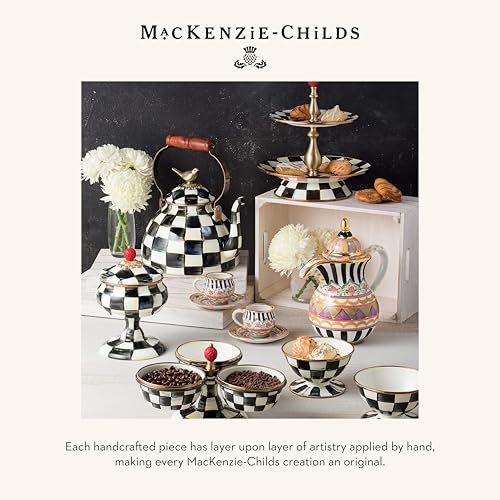 MACKENZIE-CHILDS Enamel Round Tray, Black-and-White Courtly Check - color: Courtly Check