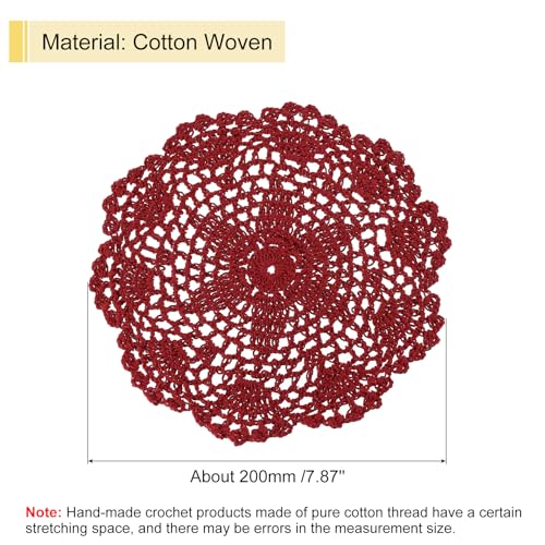 uxcell Lace Doilies, 4pcs 8" - Cotton Woven Round Crochet Coaster, Floral Design Fabric Handmade Placemat for Drink Wedding Party Decoration (Wine Red) - color: Wine Red