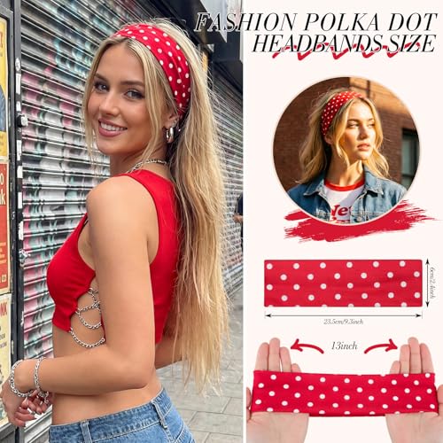 obeoby 8 Pcs Polka Dot Headbands for Y2k Outfits, Non-Slip Cloth Headband - color: Polka dots