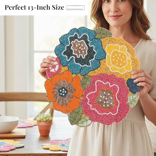 Beaded Placemats for Dining Table, 13 Inches Beaded Placemats for Farmhouse Decor and Kitchen Table Décor, Round Table Mats for Dining Tables, Non-Slip Place mat (Multi) - ALPHA Living HOME - color: Multicolor, size: Set of 1