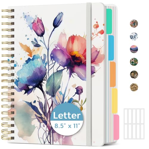 Taja Cute Large Spiral Lined Notebook for Work with 5 Removable Dividers - color: K-Painted Bloom
