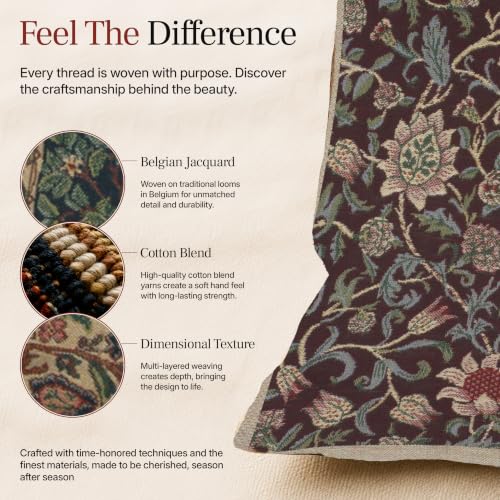 William Morris Fleur de Morris Damson Tapestry Throw Pillow Cover 16 x 16in - color: Fleur De Morris Damson Blue