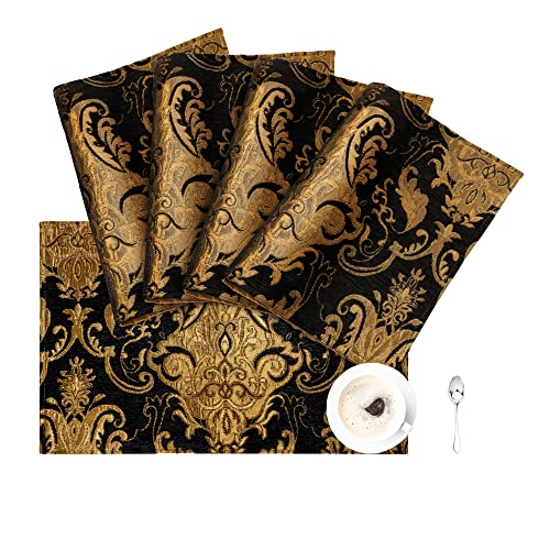 Loom and Mill Luxury Chenille Damask Placemats for Halloween,Set of 4,Black - color: Bronze Black_florence, size: 4 Pieces