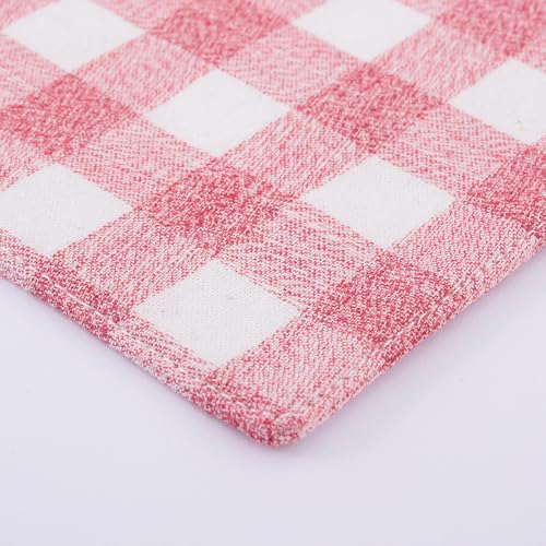 RUTH&BOAZ Plaid, Embroidery 100% Cotton Fabric Coasters for Drinks and Home Dinners/Set of 6/4" Square (Block RED) - color: Block Red