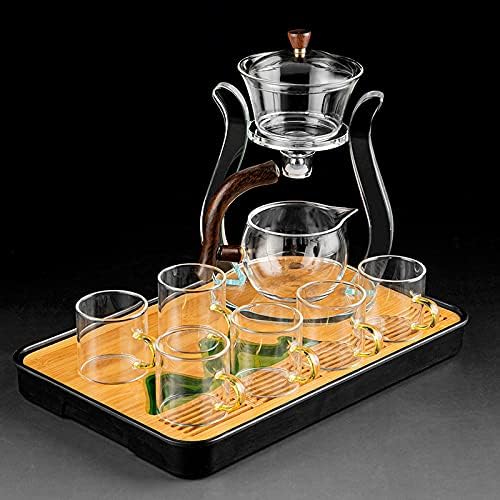 RORA Lazy Kungfu Glass Tea Set Semi Automatic Drip Rotating with Infuser Glass Teapot Set (6 cups) - color: Clear, size: teapot set