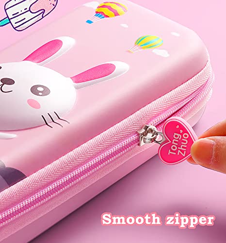 3D Rabbit Pencil Case for Kids Girls, Waterproof Pencil Box with Compartments Pen Pouch (Pink) - color: Rabbit