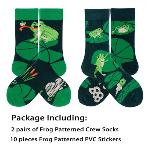 2 Pairs Cartoon Animal Crew Socks Fun Cotton Mid Calf Socks for Women - color: Frog
