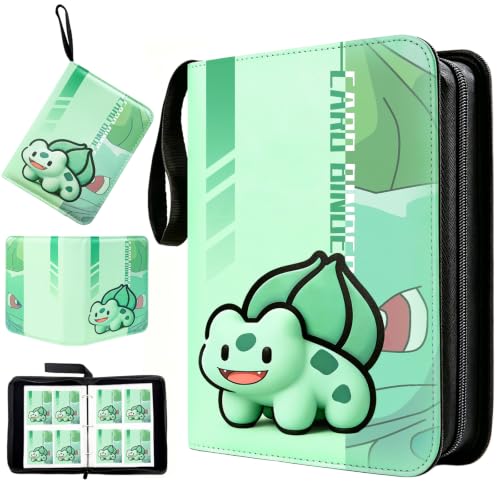 400 Cards Capacity Trading Card Binder, Card Holder with 50 Removable Sleeves, Double Sided 8-Pocket Pages Zipper Album with Wrist Strap for TCG, Sports & Game Cards, Gift for Boys and Girls - color: Light Green