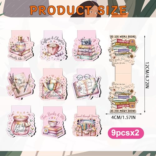 Wxiben Romance Magnetic Bookmarks Gifts - 18 Pcs Book Lovers Magnet Book Page Markers for Women Pink Floral Bookmark Clips Accessories Gift for Home Students Teacher School Reading Office Supplies