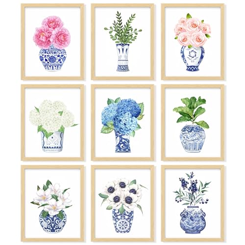 97 Decor Chinoiserie Wall Art, Blue White Ginger Jar, 9 Pcs 8x10 Unframed - color: Chinoiserie Poster