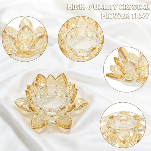 Crystal Lotus Jewelry Tray, 4.3" Floral Trinket Dish for Rings Earrings, Decorative Vanity Dresser Nightstand Organizer, Elegant Gift for Women(Gold) - size: 4.4"(w) - Gold