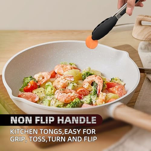 Stainless Steel Kitchen Tongs Set, 3 Pack with Silicone Tips - size: Pack of 3 Black (7", 9" & 12")