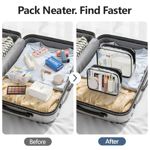 PACKISM Clear Makeup Bag for Travel - TSA Approved Toiletry Bag, 2 Black - color: 2 Active Black, size: Mixed Size Series (1 Medium + 1 Large)