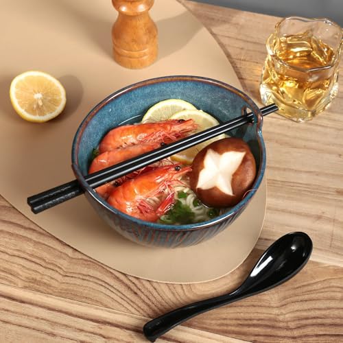 Ceramic Ramen Bowl with Chopsticks and Spoons Set, 6.7 Inch Noodle Bowl Set for Pho Udon Soba, Set of 2 (Sky Blue) - color: Sky Blue