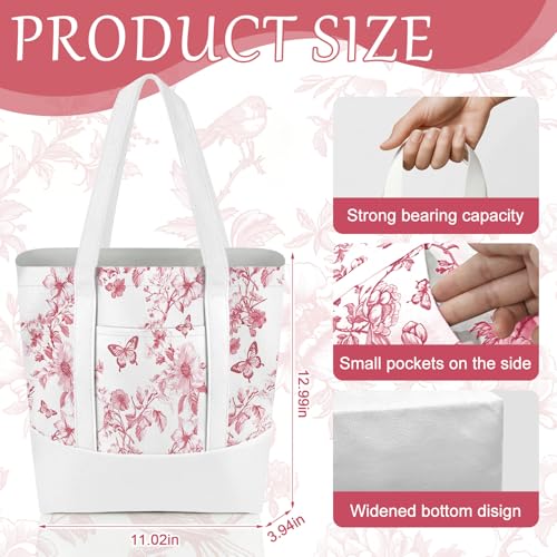6 Pcs Mini Floral Bow Tote Bags for Women White Canvas Tote Bag Bulk Reusable Coquette Bags for Wedding Party Favor - color: Pink Floral