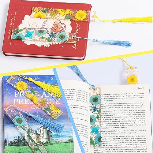 Bookmarks for Women, Kaluofan 2PCS Book Markers for Reading, Durable Handmade Dried Flower Resin Bookmarks with Tassels, Pretty and Increase Reading Interest - color: C, size: 2PCS