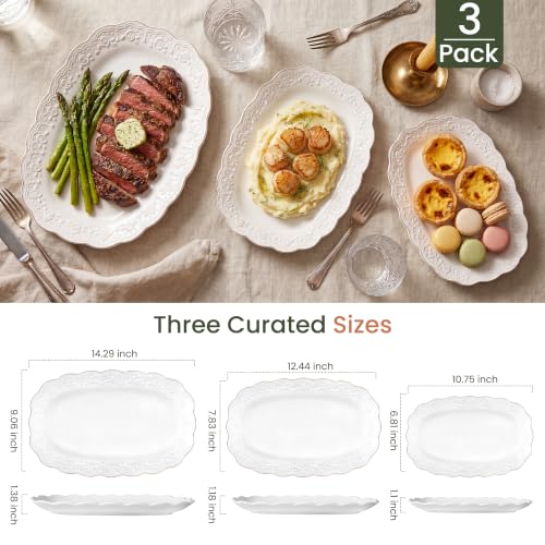 Kassel Ceramic Serving Platter Set | 14”/12”/10” Oval Serving Trays for Entertaining at Parties and Weddings | Oven Safe Large Serving Trays for Tacos, Steak, and Cake - size: Small Oval 14”/12”/10”