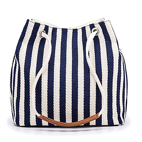 Bydenwely Women's Canvas Summer Tote Bag, Striped Hobo Purse Small/Medium - color: Navy1, size: Medium