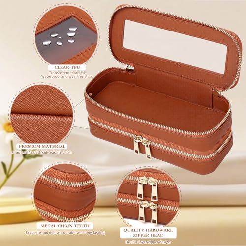 Pinkmik Double Layer Makeup Bag, Brown, Double SLIM - color: B3/Brown, size: 2-Layer SLIM