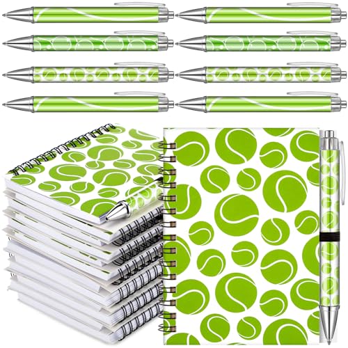 Resurhang 12 Sets Tennis Notebook Back to School Gifts 5.5 x 4.3'' Green Tennis Spiral Notebook Ballpoint Pens for Coaching Supplies Coach Gifts Team Party Players Sports Lover - style: Tennis Style