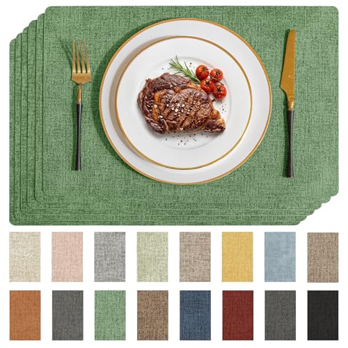 Romanstile Faux Leather Vinyl Placemats Set of 6, Dark Green - color: Dark Green