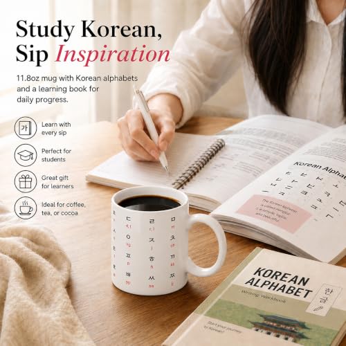 BICETTO Hangul Coffee Mug - Korean Alphabet Cup, K-Pop Gift Academic Red - color: Academic Red