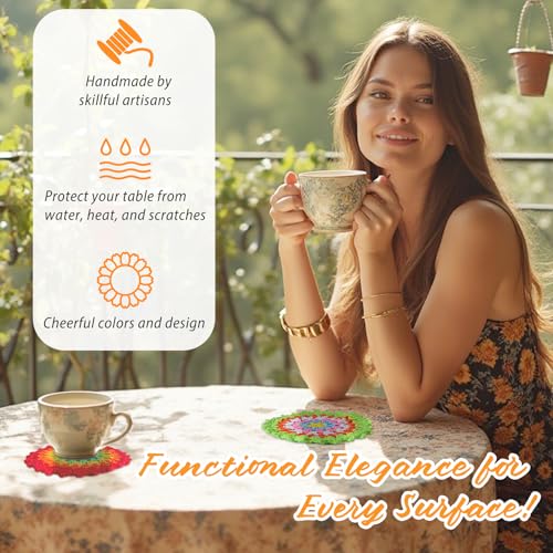 kilofly 10 pc Cotton Crochet Coasters for Drinks 12cm 4.7" Handmade Doilies Set