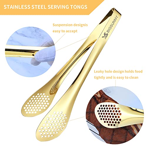 MSY BIGSUNNY Stainless Steel Buffet Tongs - 11" Kitchen Food Tong for Cooking and Serving, Set of 2, Gold - color: Gold 11" Serving Tongs