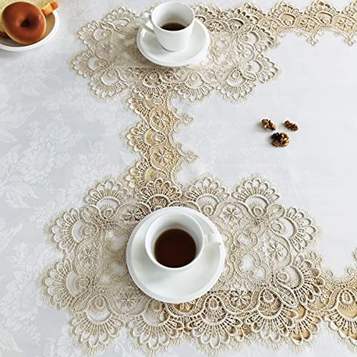 Lace Placemats Set of 2 Washable Beige 12x18inch - color: Carnation-beige, size: 2pcs