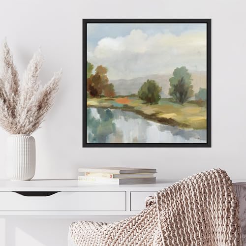 Amanti Art Framed Canvas Wall Art 22x22 River and Clouds III by Silvia Vassileva, Framed Wall Art Canvas, Landscapes Artwork, Modern Decor, Medium Poster Painting for Living Room, Bedroom, Bathroom, - color: Sylvie Black, size: 22"L x 22"W