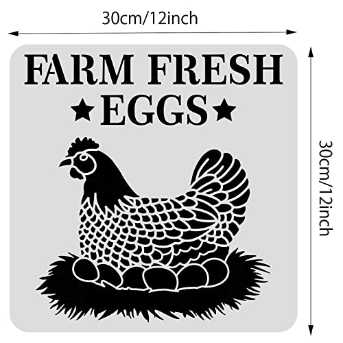 BENECREAT 12x12inch Hen Pattern Plastic Painting Stencils, Farm Fresh Eggs Large Reusable Stencil Template for Painting on Scrapbook Fabric Tiles Floor Wood - color: Hen