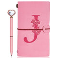 Personalized Journal Gift-Pink Initial Leather Journal+Heart Diamond Pen Set,Travel Notebook Diary Gifts,Refillable Notepads,Christmas,Birthday Gifts for Women Girls (7.9"x4.7") (J) - style: J