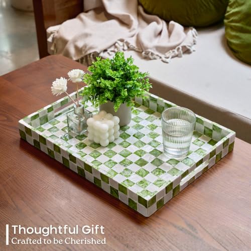 CHI AN HOME 16"x12" Capiz Serving Tray, Decorative Coffee Table Tray, Green - color: Pistachio Green