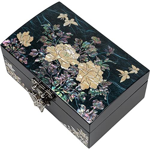 February Mountain Mother of Pearl Jewelry Organizer Box - Birthday, Wedding, Anniversary, Christmas Birthday Gifts for Women - color: Dark Turquoise
