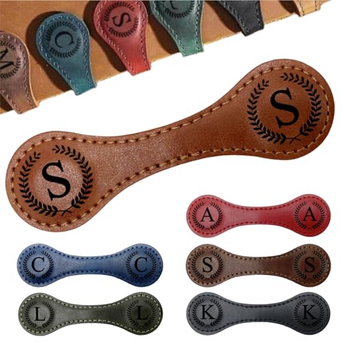 MOTEERLLU Personalized Magnetic Leather Bookmark,Initial,Brown-S - style: Brown-S