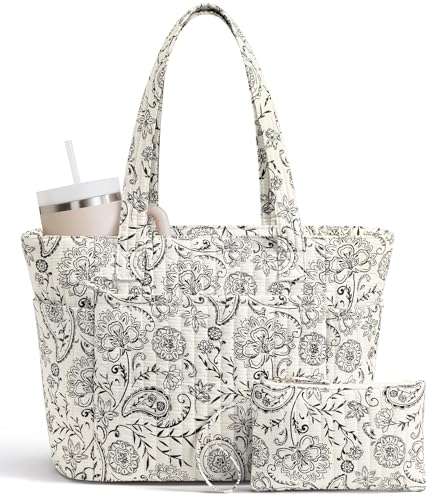 Bagstellar Quilted Tote Bag for Women Teacher Nurse Cotton Laptop Work Tote - color: Paisley