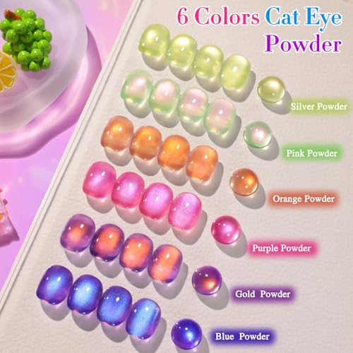 Double Rhythm Fruit Cat Eye Gel Nail Polish Set of 6 Same Color Same Bottle 0.5 Oz Shimmer Glitter with Magnet Holographic Reflective Magnetic UV Polish Kit at Home (Glass Rose Pink Green-T6-48) - color: Glass Fruit Purple Rose