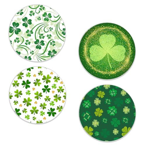 Drinks Coasters Set of 4, St. Patrick's Day Green Round 4" Cup Coasters, Absorbent Ceramic Stone Coasters with Cork Base, Cute Coasters for Table Home Décor, Ideal Gifts for Women Men - color: St. Patrick's Day Green