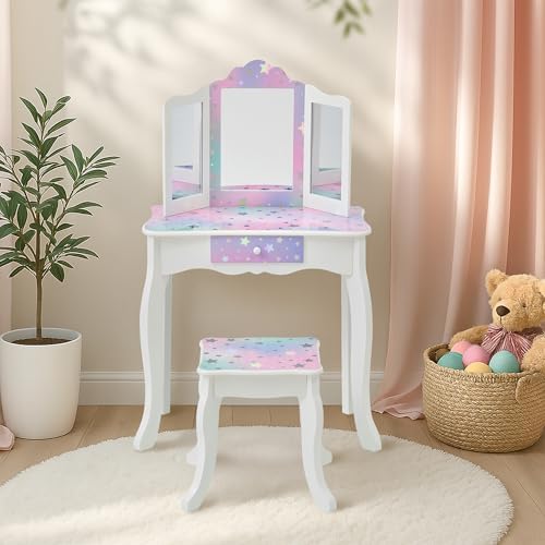 Teamson Kids - Starry Sky Print Gisele Medium Vanity - White/Lavender - color: White/Lavender