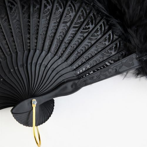 BABEYOND 1920s Marabou Feather Folding Hand Fan - color: Blackgreen