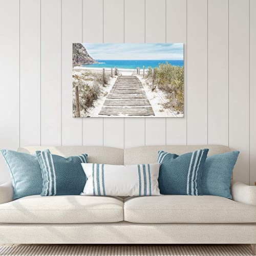 Beach Canvas Wall Art Bedroom: Modern Large Ocean Scene Seascape Picture Decor Scenic Coastal Boardwalk Blue Sea Artwork Contemporary Panoramic Seaside Wave Nature Landscape Prints for Home Living - color: Boardwalk, size: 36"L x 24"W