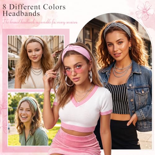 obeoby 8 Pack Stripe Knot Headbands for Women Girls, Non-Slip - color: Stripe