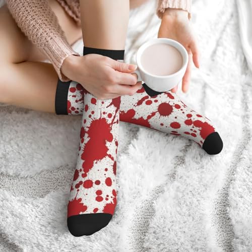 Crew Athletic Socks Funny Crazy Casual Sports Novelty Dress Socks for Women Men Running Hiking - color: Red Bloody Blood Splatter