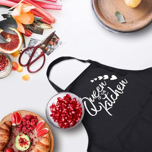Rosoz Funny BBQ Black Chef Aprons for Men Adjustable Kitchen Cooking Aprons - color: Queen of the Kitchen