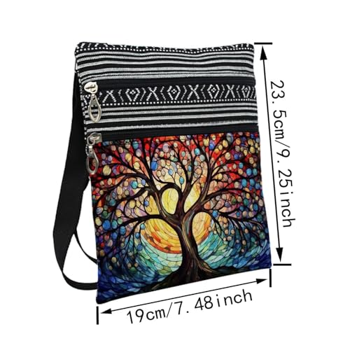 Stained Glass Pattern Crossbody Handbag with Zipper Butterfly World Tree Bee Aesthetic Present for Woman - color: World Tree 01