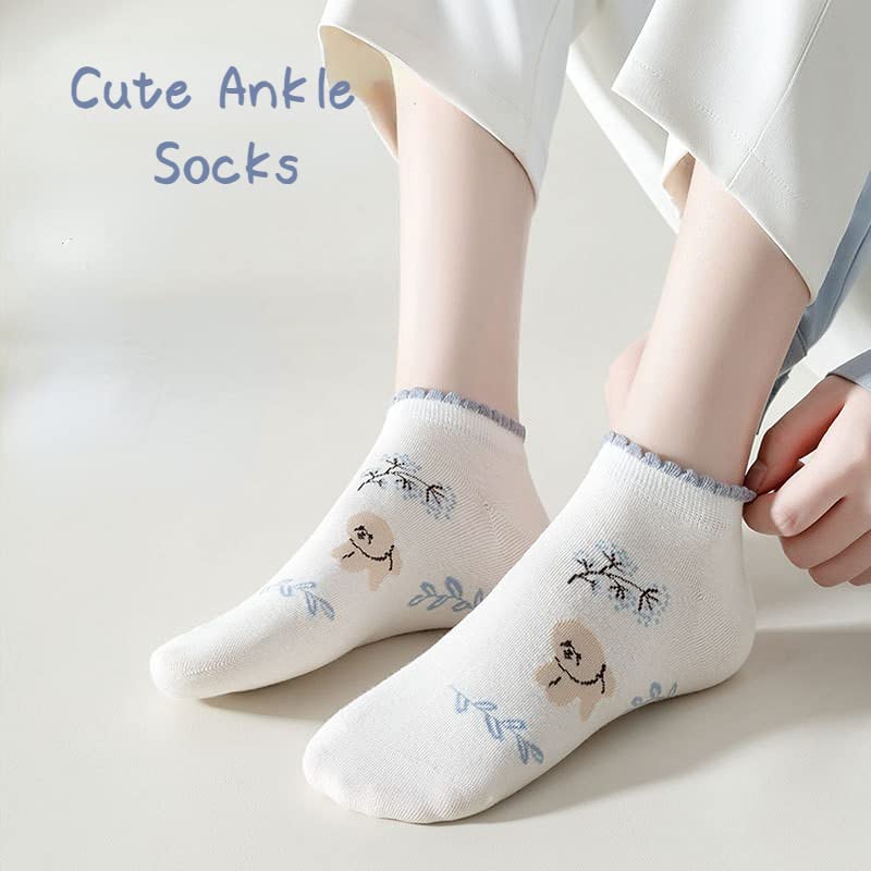 Cute Animals/Flowers Patterned Ankle Socks for Women - color: 10 Pairs-dog+bunny