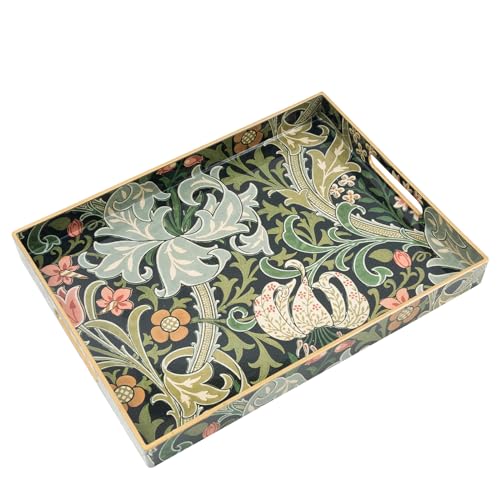AGIOTA Coffee Table Trays, Serving Tray with Handles, Large Tray for Ottoman Coffee Table, Tray for Living Room Modern - color: Ink Green Flower Single