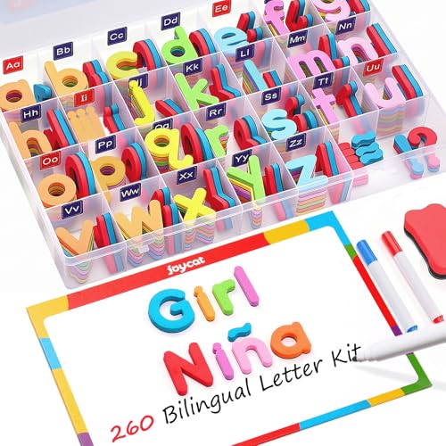 JoyCat 260 Pcs English and Spanish Magnetic Letters Kit with Board