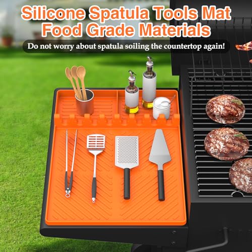 Silicone Griddle Tools Mat for Blackstone, Griddle Accessories Side Shelf Mat Grill Pad for Outdoor Grill Kitchen Counter Spatula Silicone Mat with Drip Pad (Orange) - color: Orange